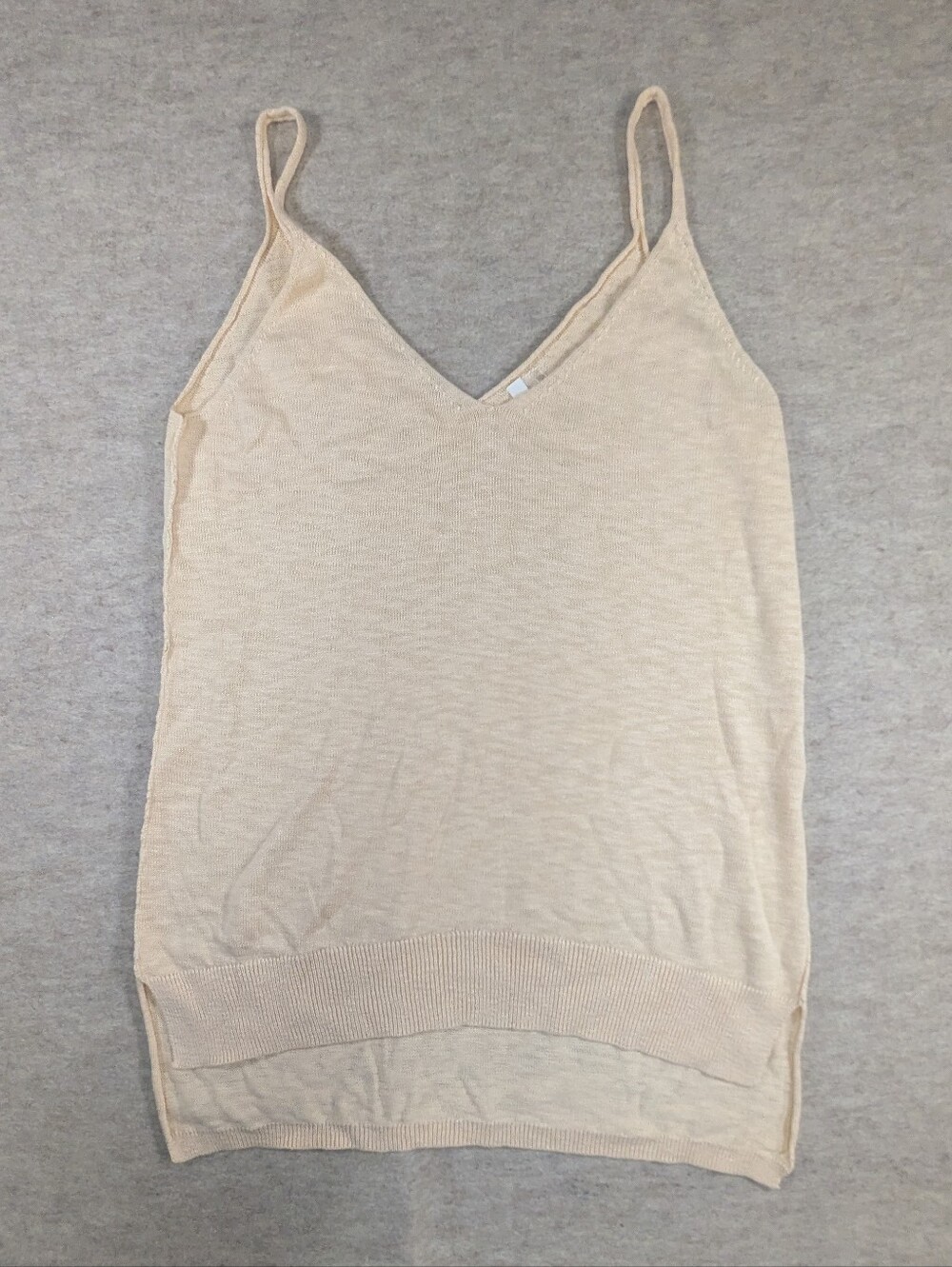 BE COOL Peachy Beige V Neck Knit Camisole Tank Top Lagenlook Summer Size Small